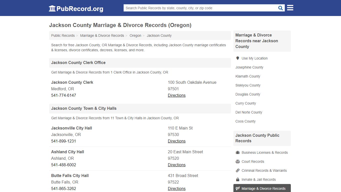 Jackson County Marriage & Divorce Records (Oregon)
